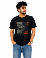 Men's Black Graphic T-Shirt made from premium cotton blend fabric with round neck, half sleeves and regular fit for casual everyday wear.
