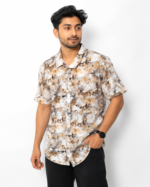 Premium Brown Printed Slim Fit Shirt Front View
