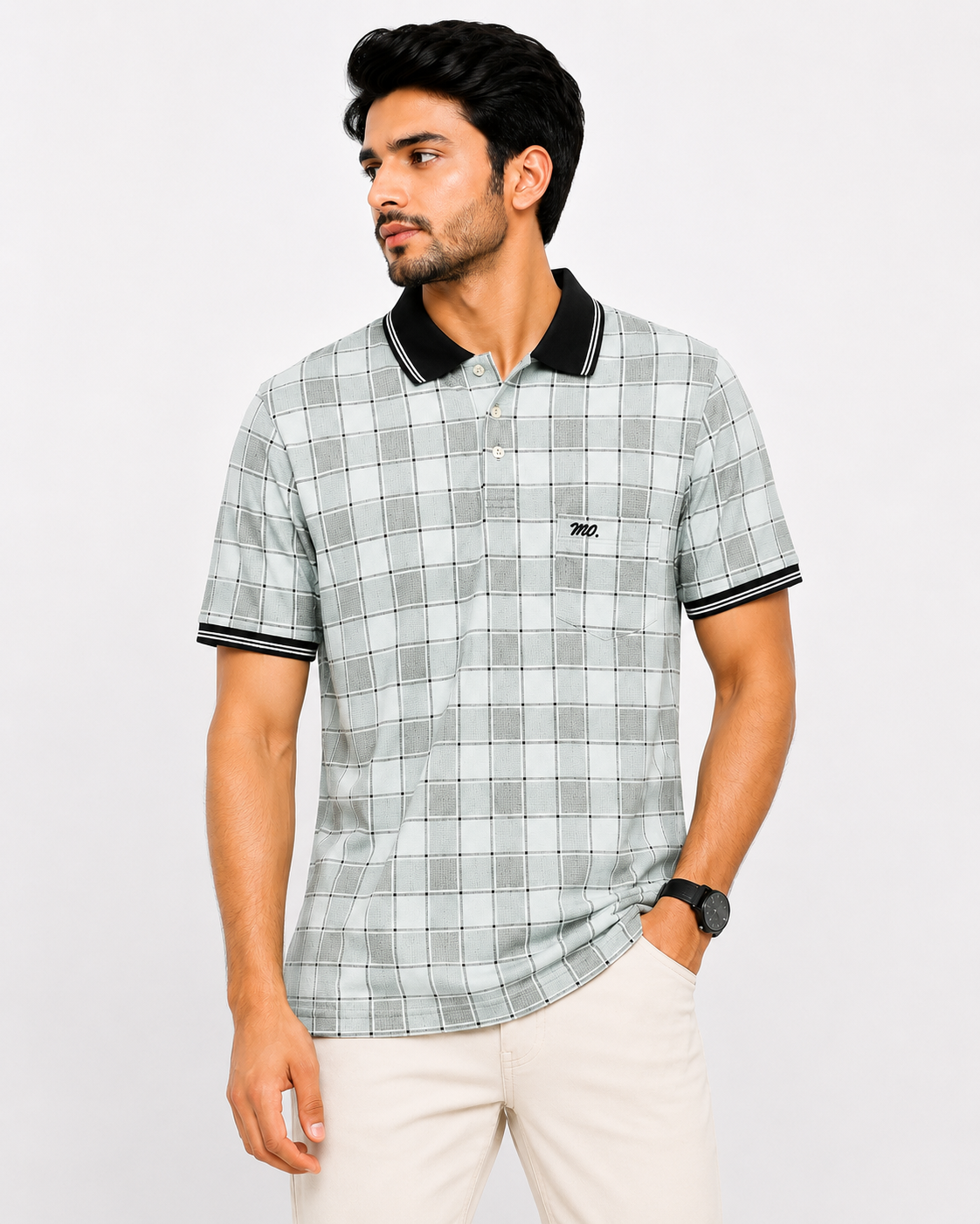 ChatGPT Image Jul 15, 2026, 11_05_57 AM Men's Mint Green Checked Polo T-Shirt Front View