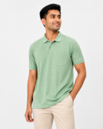 Men's Mint Green Polo T-Shirt Front View with Chest Pocket