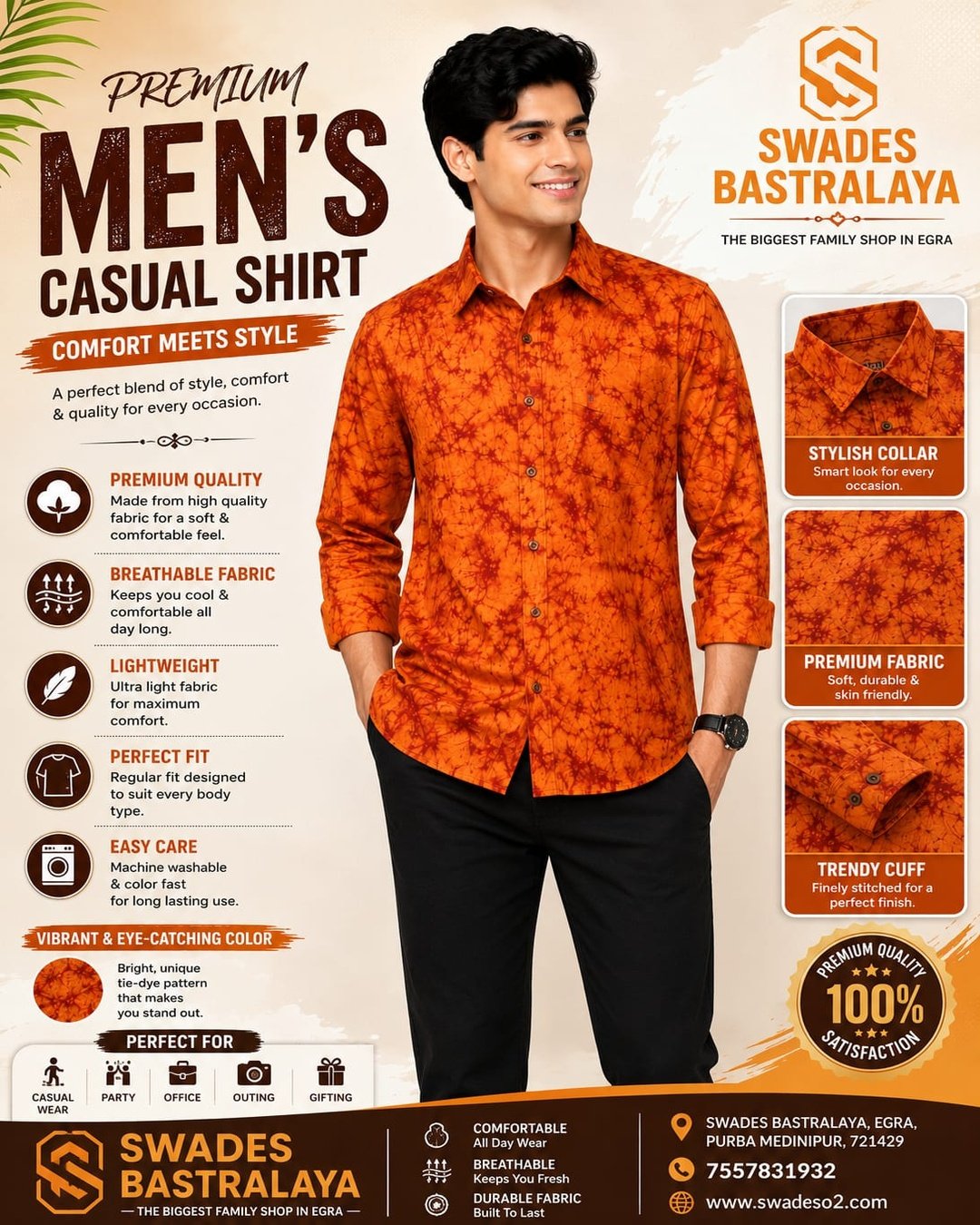 Swadesh_Bastralaya_Casual_Shirt_1080x1350 Premium Orange Batik Printed Shirt for Men