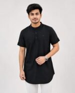 Men's Black Mandarin Collar Kurta Front View | Swades Bastralaya