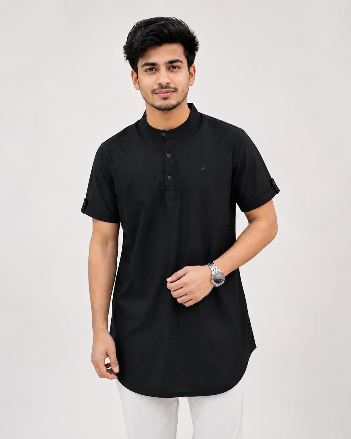 WhatsApp Image 2026-06-29 at 10.44.00 Men's Black Mandarin Collar Kurta Front View | Swades Bastralaya