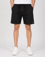 Premium Men’s Black Shorts front view with elastic waistband and drawstring