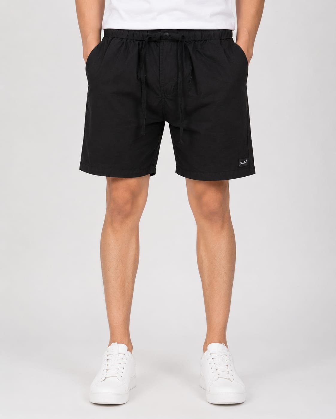 Premium Men’s Black Shorts front view with elastic waistband and drawstring