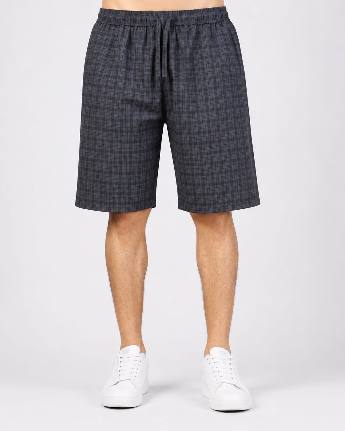 WhatsApp Image 2026-06-29 at 11.54.53 Premium Men’s Check Shorts front view with elastic waistband and drawstring
