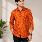 WhatsApp Image 2026-06-30 at 11.22.50 Premium Men's Orange Batik Printed Shirt Front View