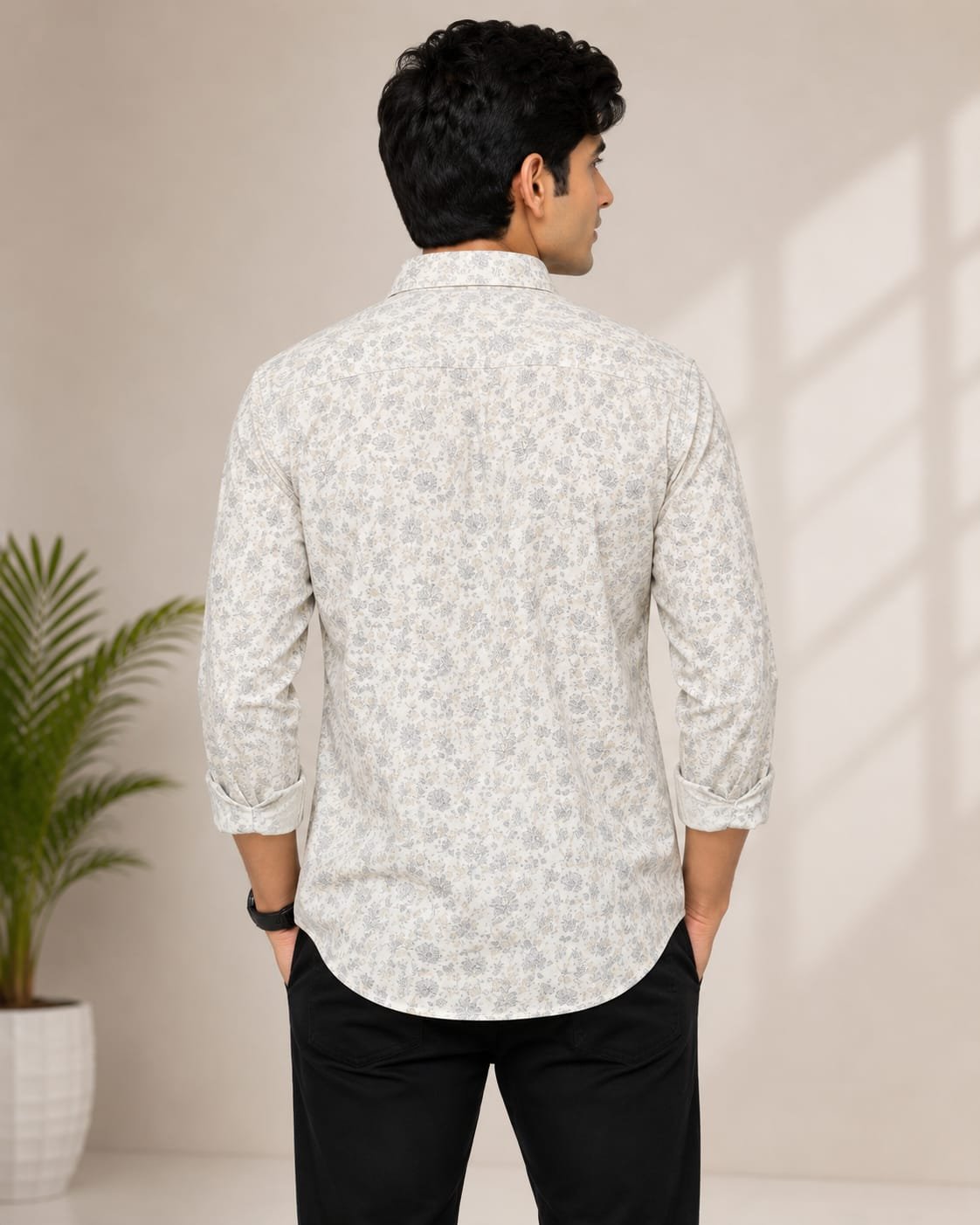 Stylish Men's Light Grey Floral Full Sleeve Shirt