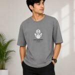 Men's Grey Oversized Streetwear T-Shirt with Graphic Print