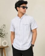 White Striped Men's Shirt Front View