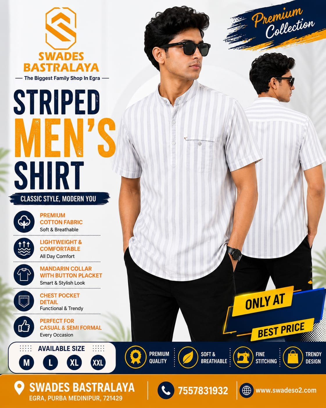 WhatsApp Image 2026-06-30 at 15.25.41 (2) Premium White Striped Mandarin Collar Shirt for Men