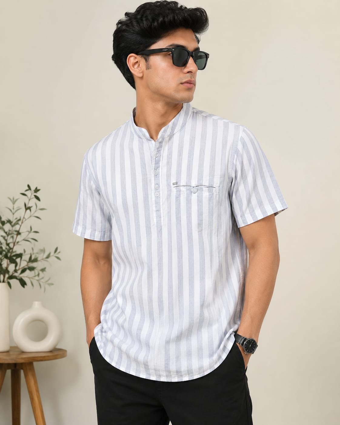 WhatsApp Image 2026-06-30 at 15.25.41 White Striped Men's Shirt Front View