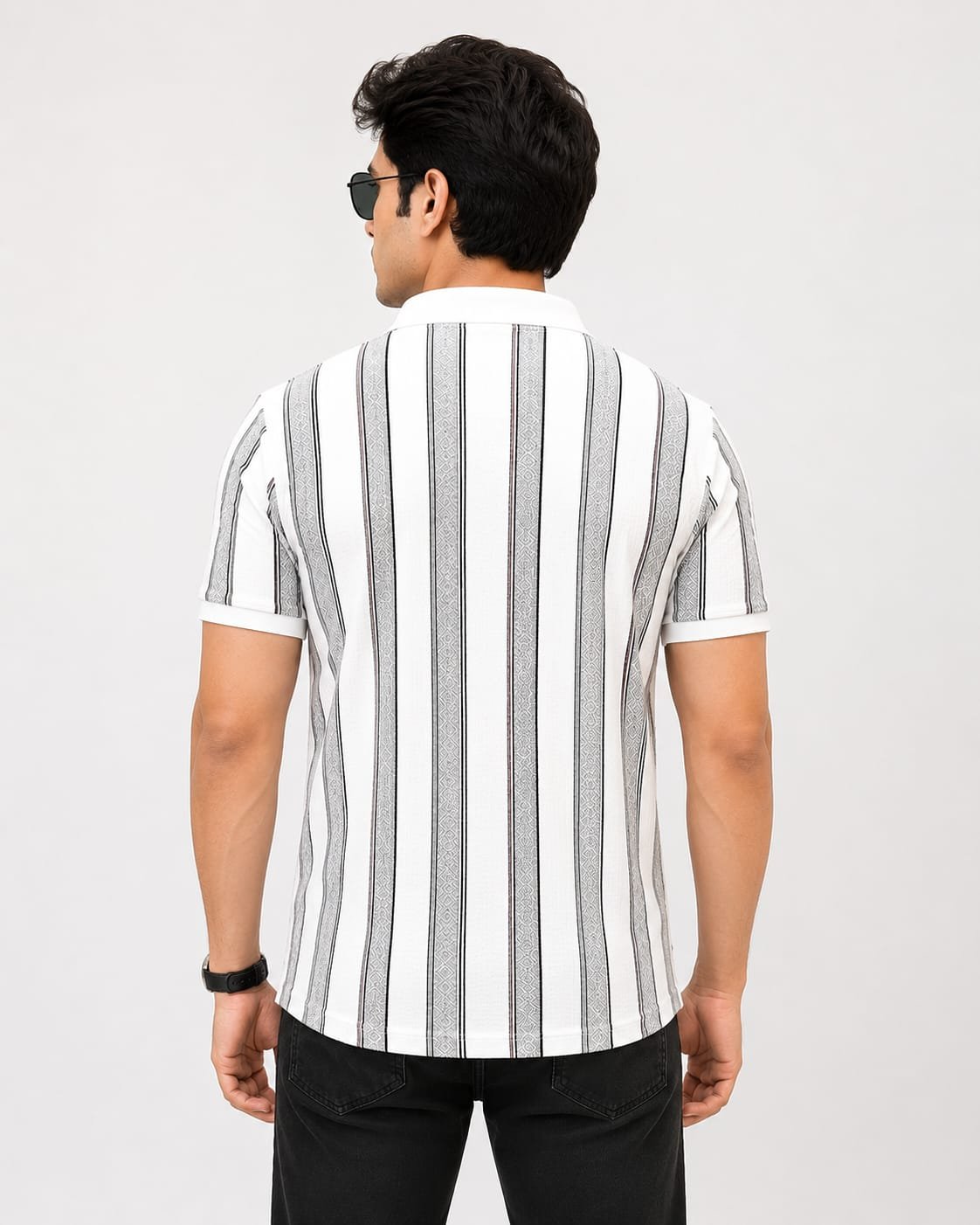 WhatsApp Image 2026-06-30 at 15.38.20 (1) White Striped Polo T-Shirt Back View