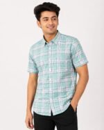 Premium Mint Green Check Shirt for Men Front View