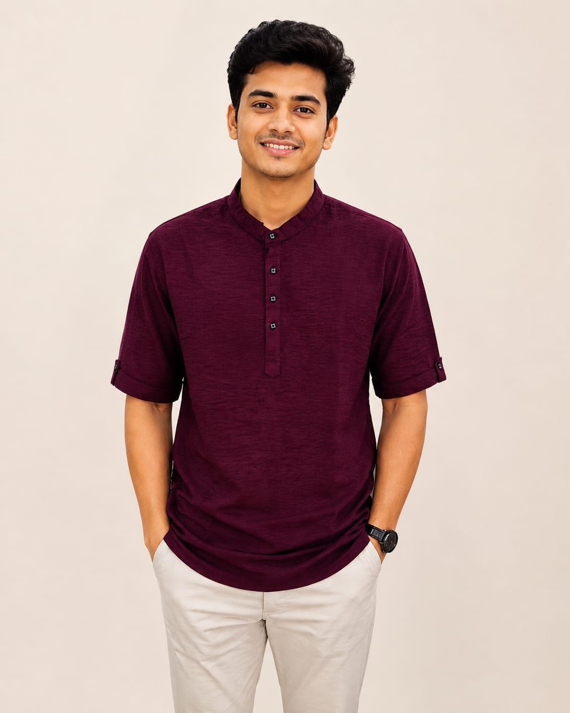 Premium Maroon Men's Kurta Front View