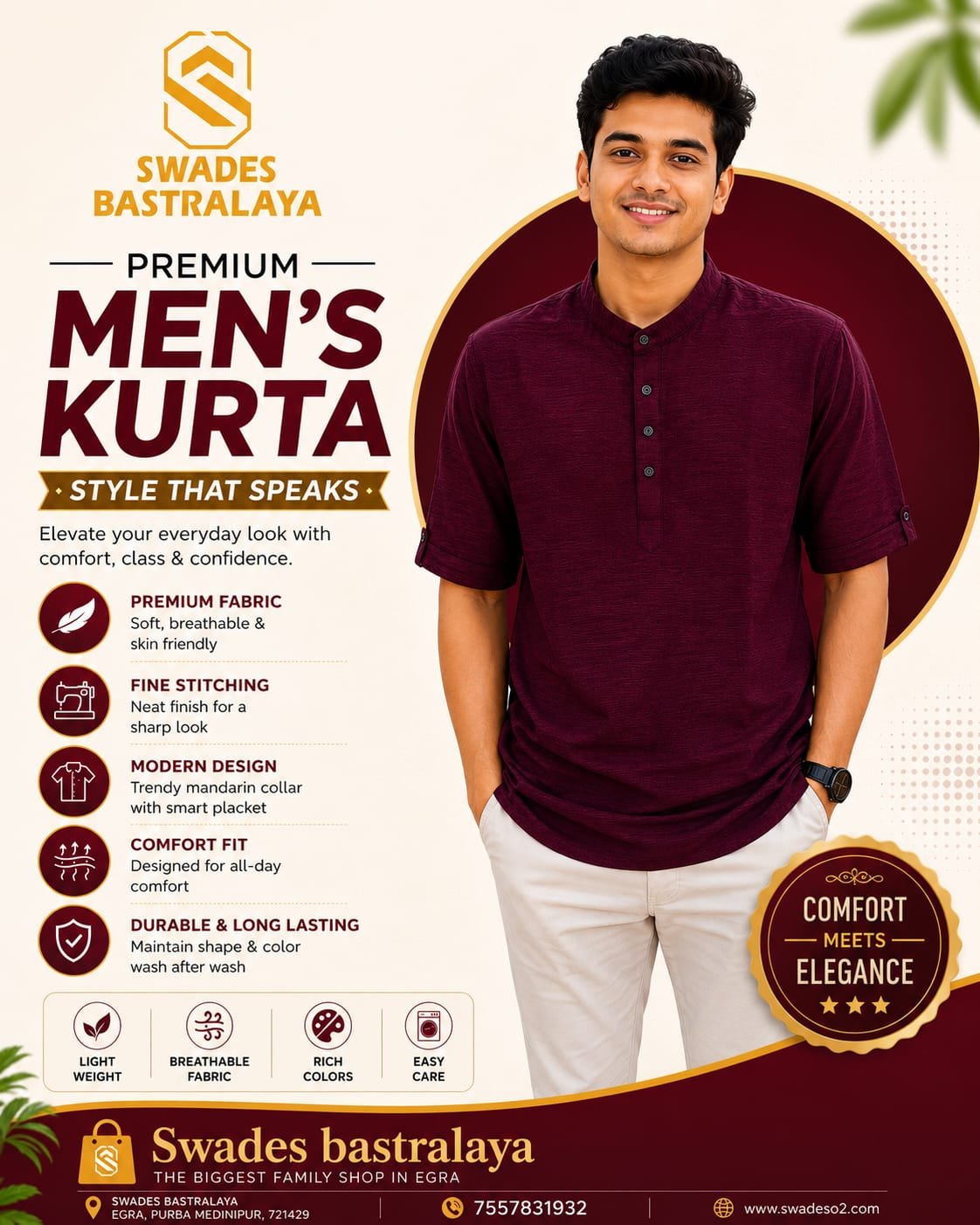 Premium Ethnic Maroon Kurta Casual & Festive Wear