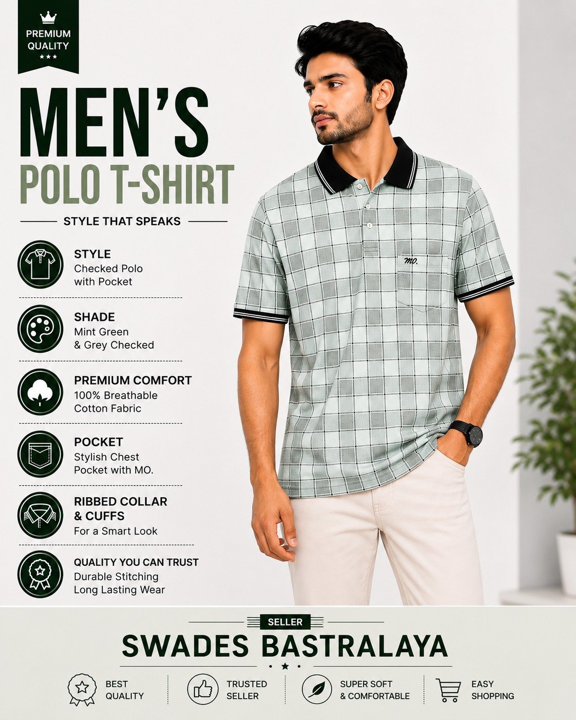 WhatsApp Image 2026-07-14 at 17.05.08 (2) Men's Breathable Cotton Checked Polo T-Shirt by Swades Bastralaya