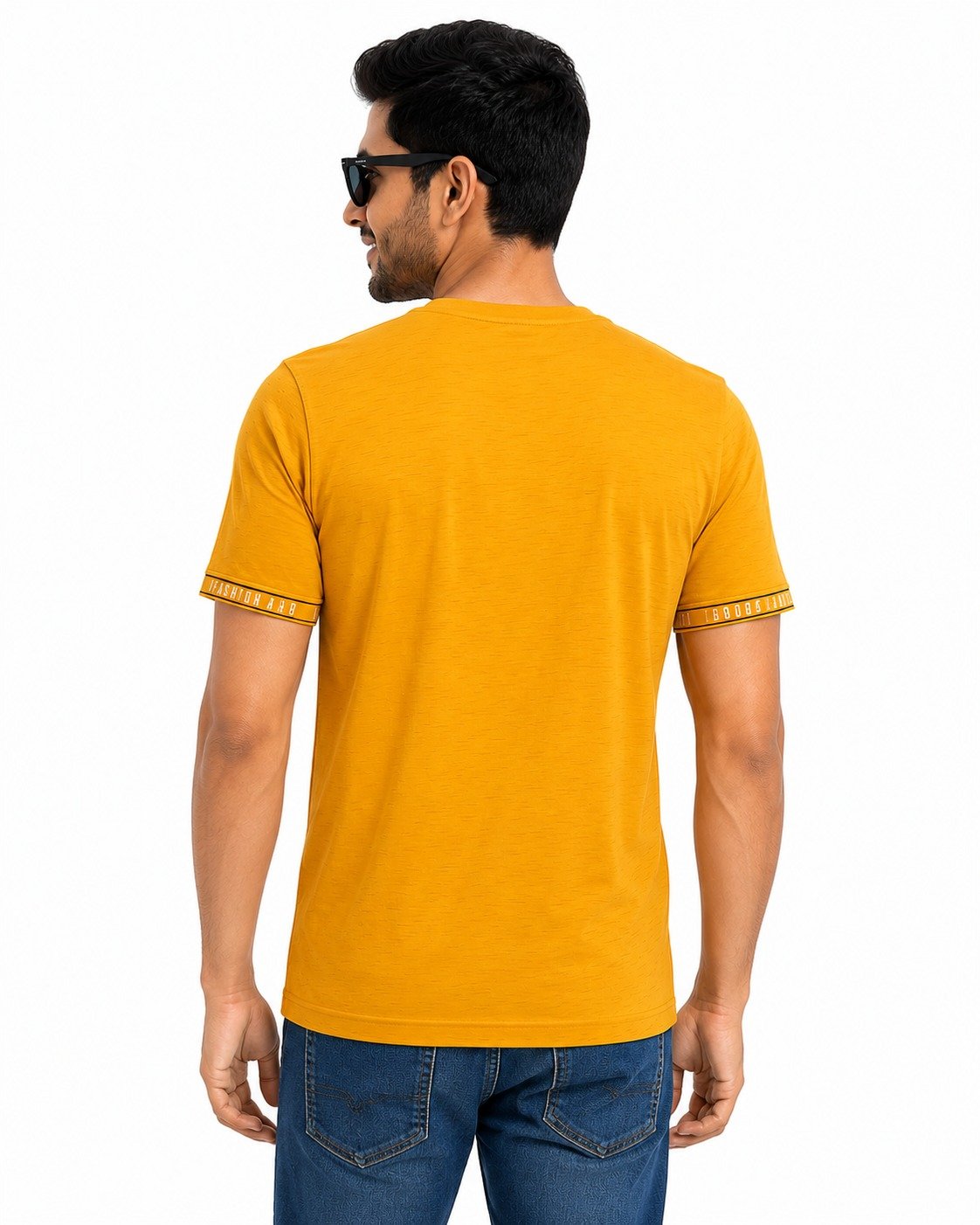 Men's Mustard Yellow Cotton T-Shirt Back View