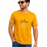 Men's Mustard Yellow Printed T-Shirt Front View