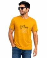 Men's Mustard Yellow Printed T-Shirt Front View