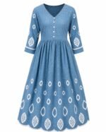 Women's Blue Printed Cotton Kurti Front View