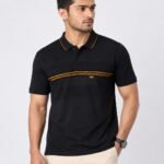 Men's Black Premium Cotton Polo T-Shirt Front View