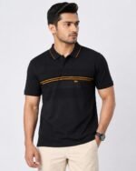 Men's Black Premium Cotton Polo T-Shirt Front View