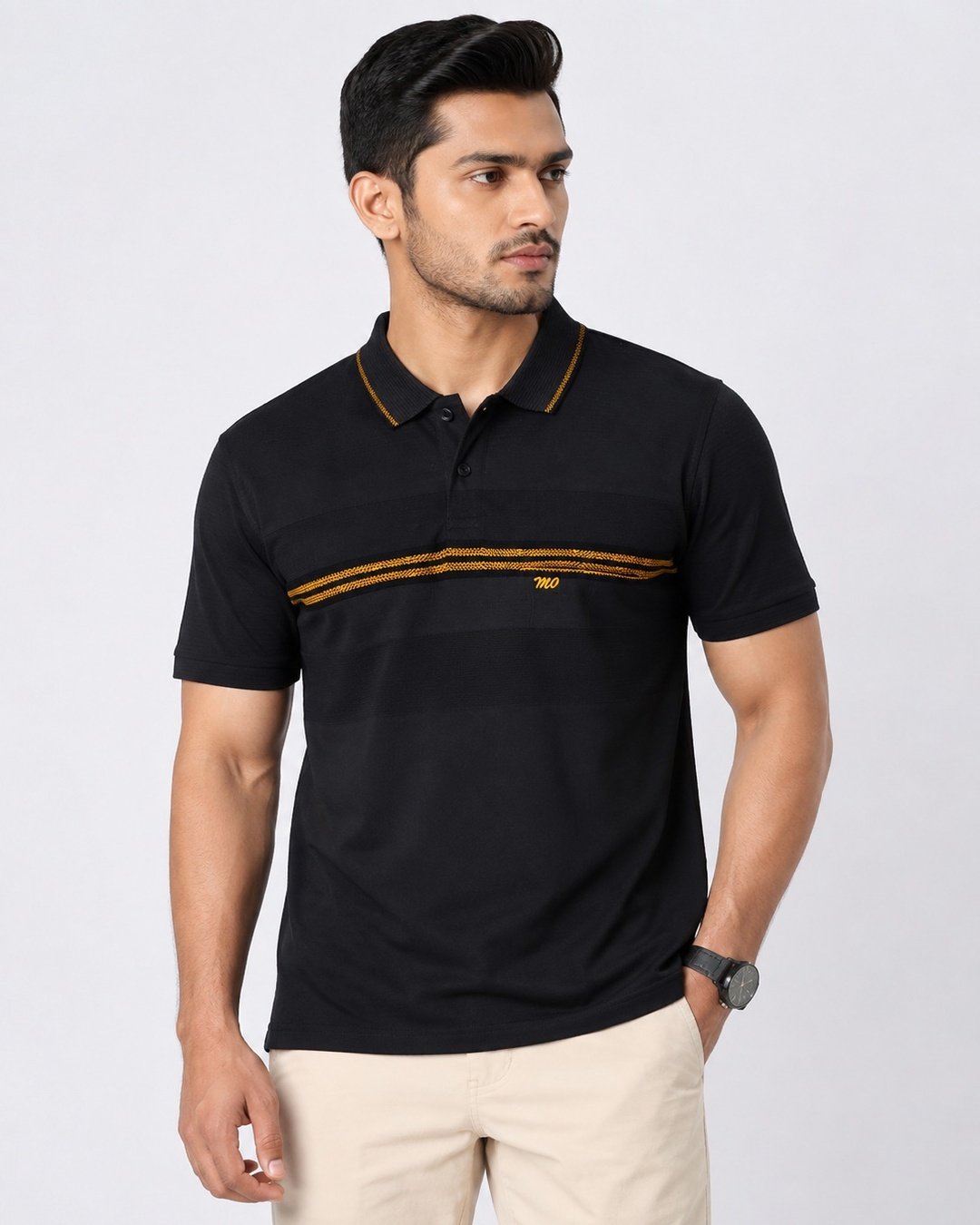 Men's Black Premium Cotton Polo T-Shirt Front View