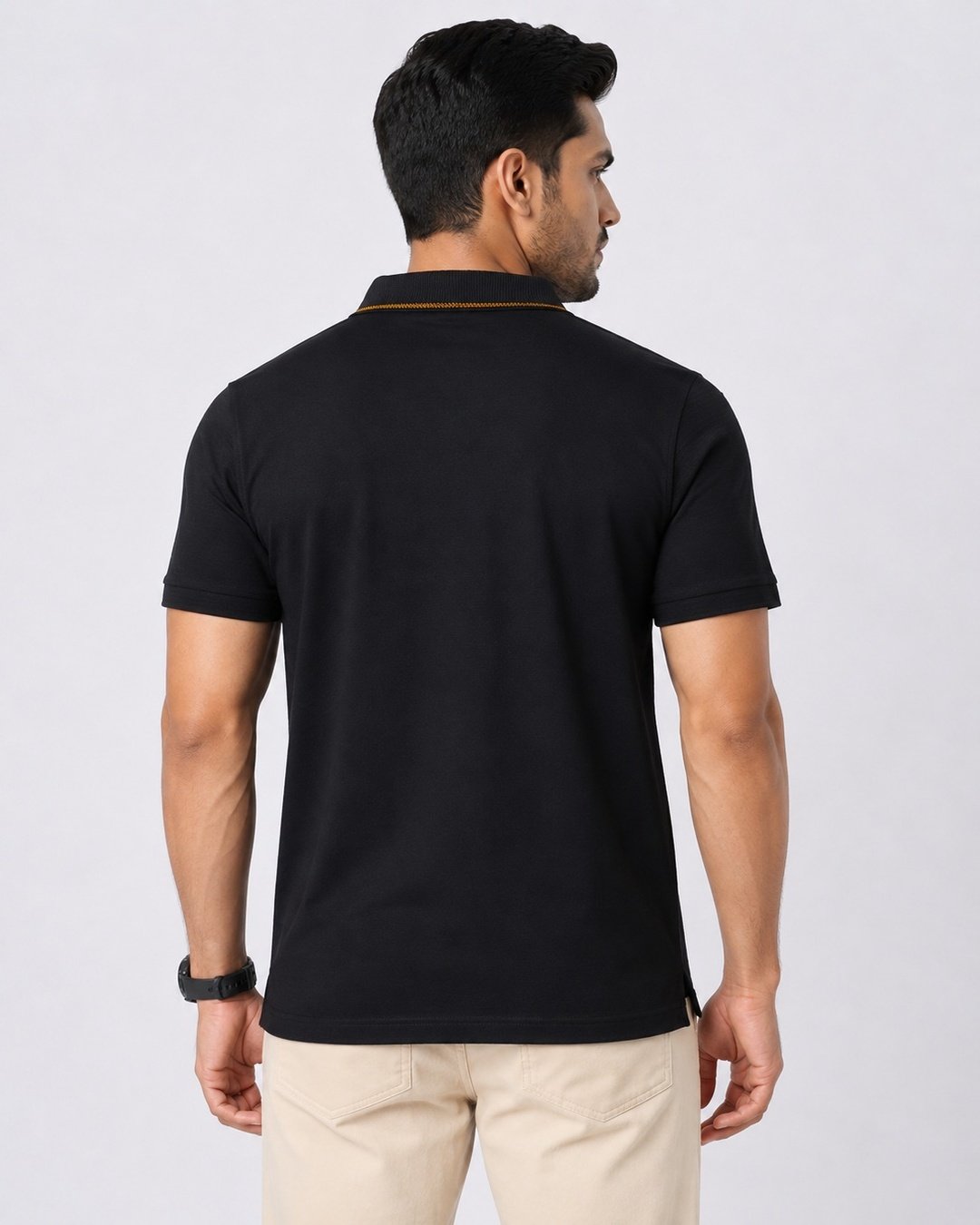 Men's Black Polo T-Shirt Back View