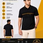 Black Premium Cotton Polo T-Shirt with Mustard Stripe Design