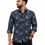 dark_floral_shirt_1080x1350 Men’s Navy Blue Floral Printed Shirt Front View
