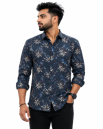 Men’s Navy Blue Floral Printed Shirt Front View
