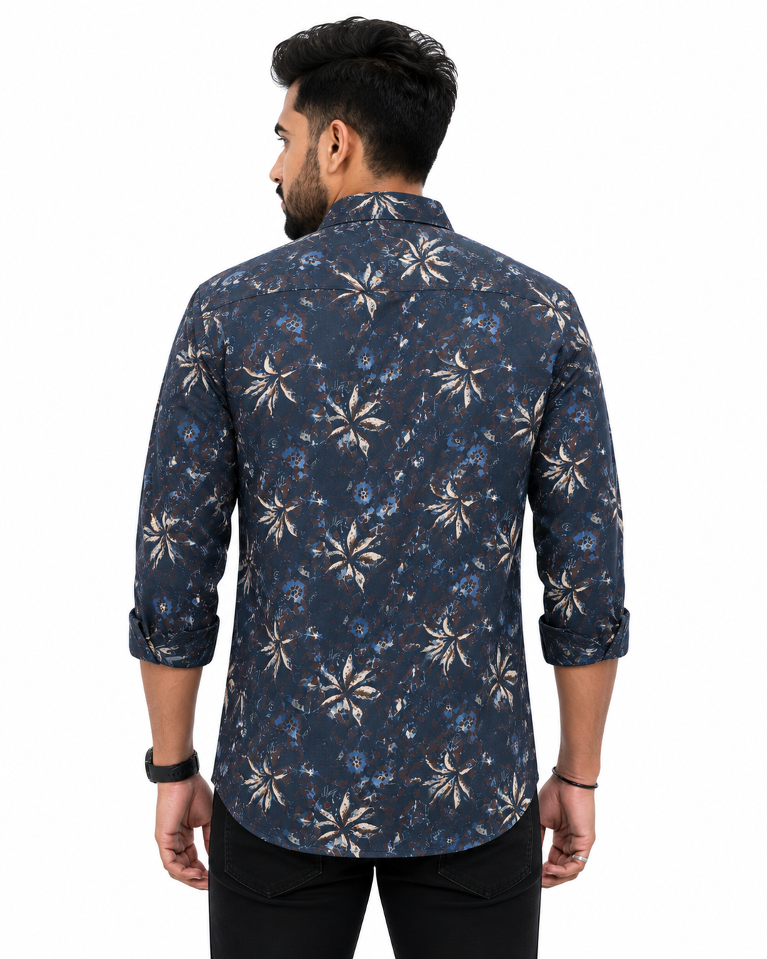 dark_floral_shirt_back_view_1080x1350 Men’s Navy Blue Floral Printed Full Sleeve Shirt Back View