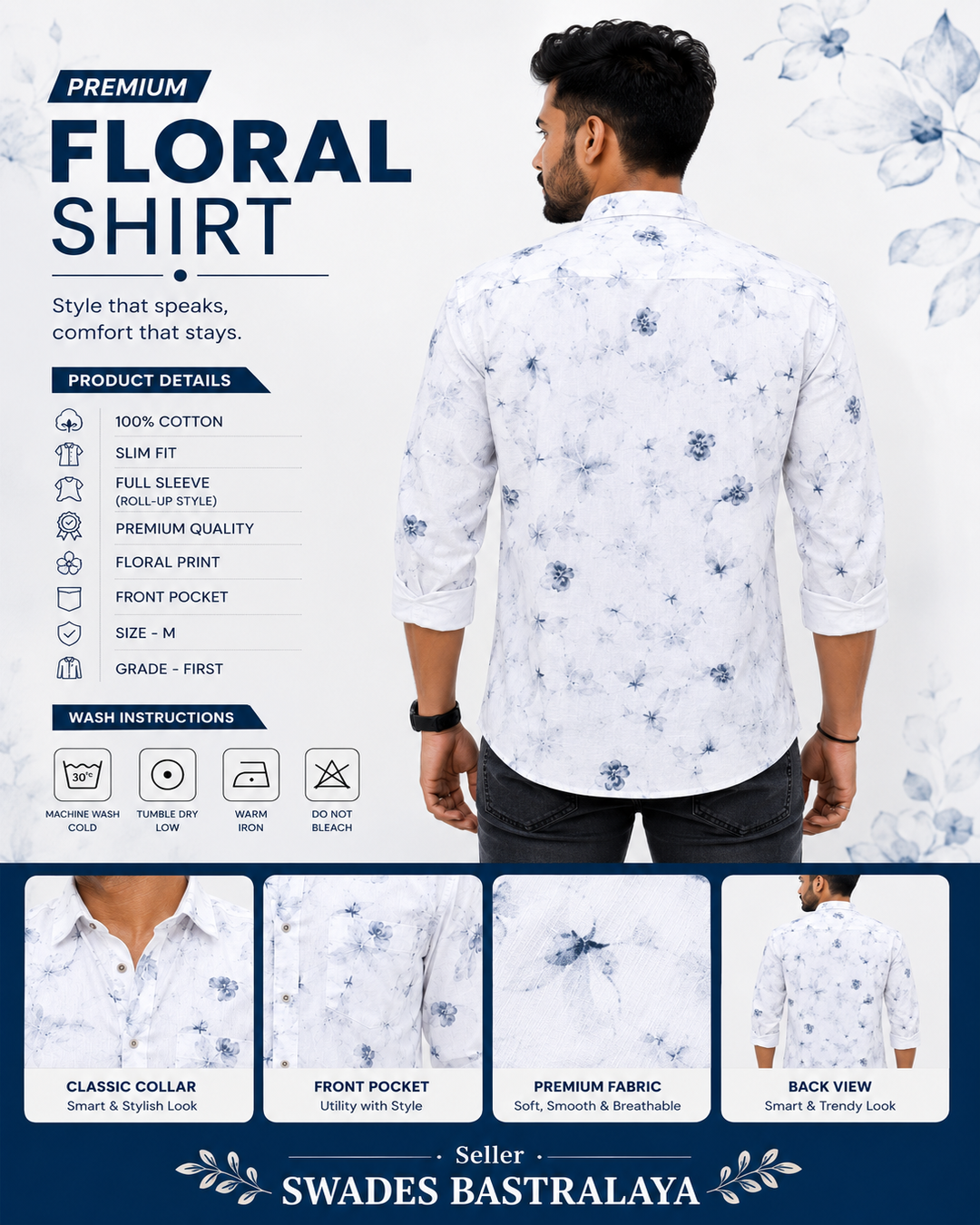 floral_shirt_poster_full_image_1080x1350 Men’s Premium White Blue Floral Shirt for Casual Wear