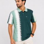 Men's Green & White Polo T-Shirt Front View