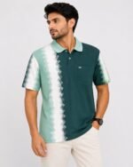 Men's Green & White Polo T-Shirt Front View