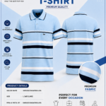 Men's Sky Blue Striped Polo T-Shirt Premium Cotton Blend | Swades Bastralaya