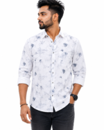 Men’s White Floral Printed Shirt Front View