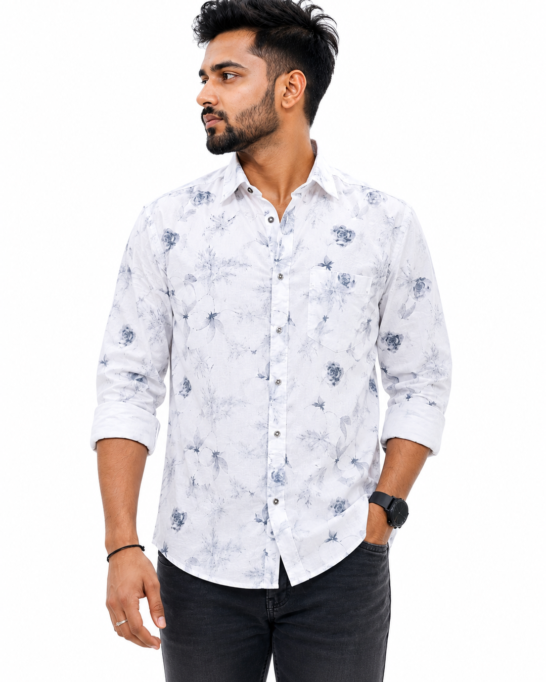 white_floral_shirt_1080x1350 Men’s White Floral Printed Shirt Front View